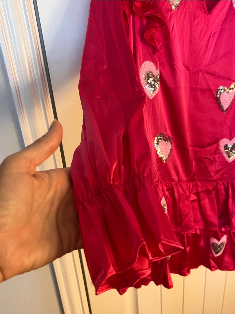 Fantastic Fawn Hot Pink Sequin Heart Ruffle Dress ($79 original) - Picture 4 of 13